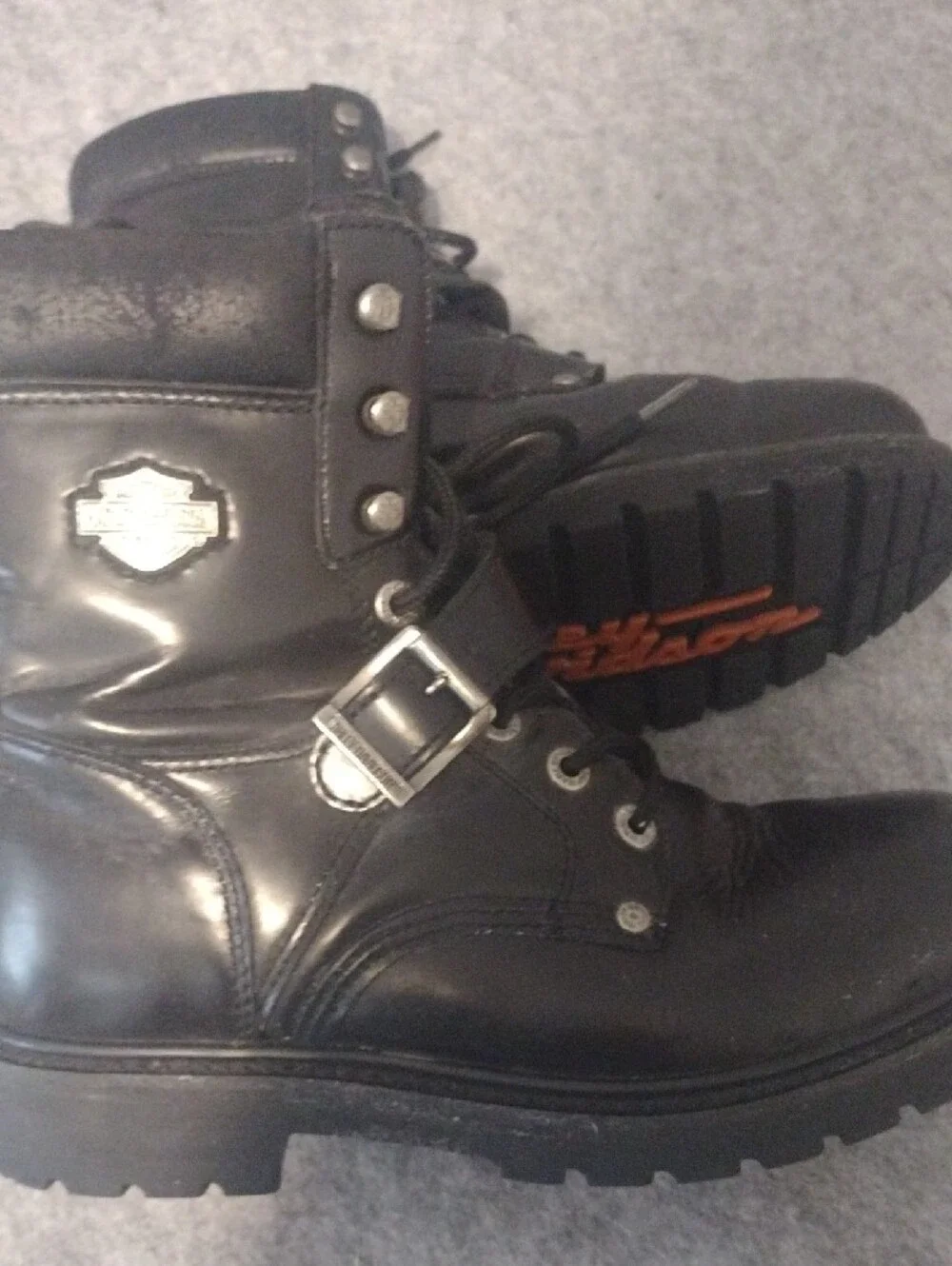 Harley-Davidson Black Leather Lace-Up Boot with Buckle